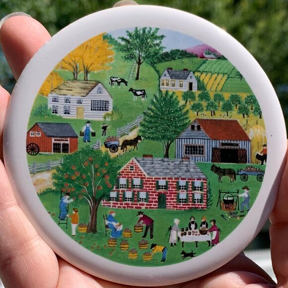 Vtg Four Seasons American Folk Art New England Ceramic Coasters 4pc Set - Picture 5 of 14